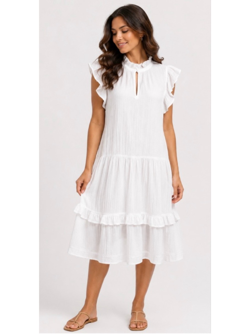 NWT CASLON White Ruffle Tiered Midi Dress XL